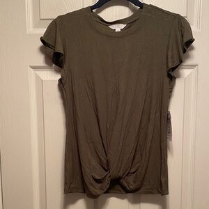 Time and Tru Olive Green Short Sleeve Flutter Twist Top…size S (4-6)